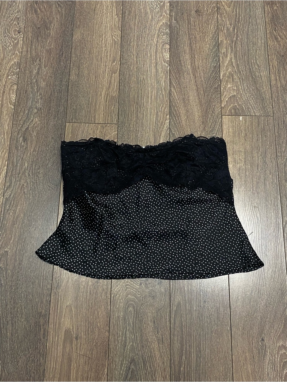 Free People Black Lace Trim Polka Dot Top